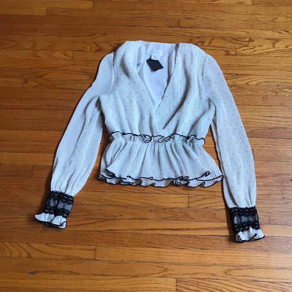 Long sleeve silver polka dot blouse